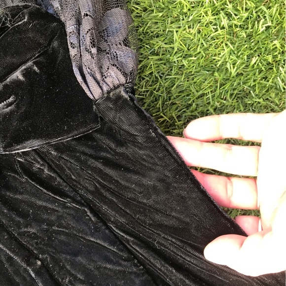 Vintage Black Gothic Velvet and Lace Strapless Dress Goth Halloween - Picture 12 of 12